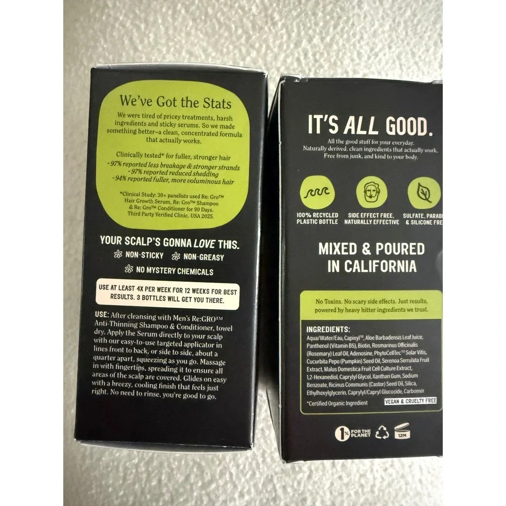 2 Pack California Naturals Men's Re: Gro Anti-Thinning Scalp Serum 3 Ounce